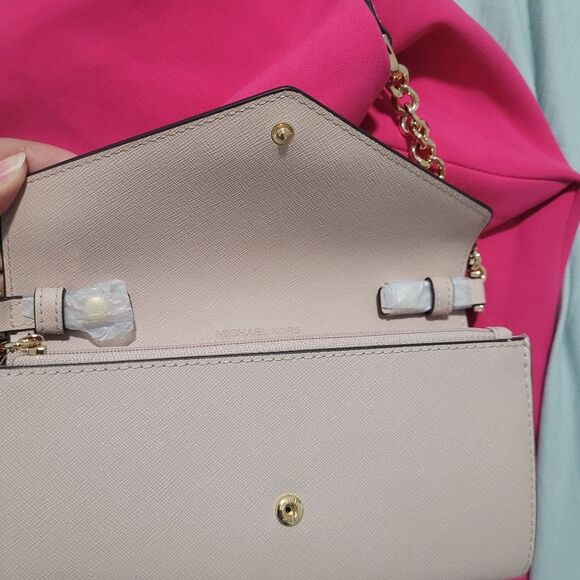 Michael Kors Pink Jet Set Large Phone Wallet Crossbody Leather Bag Nightout - Picture 5 of 7